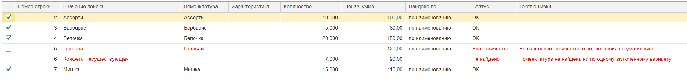 статус и текст ошибки