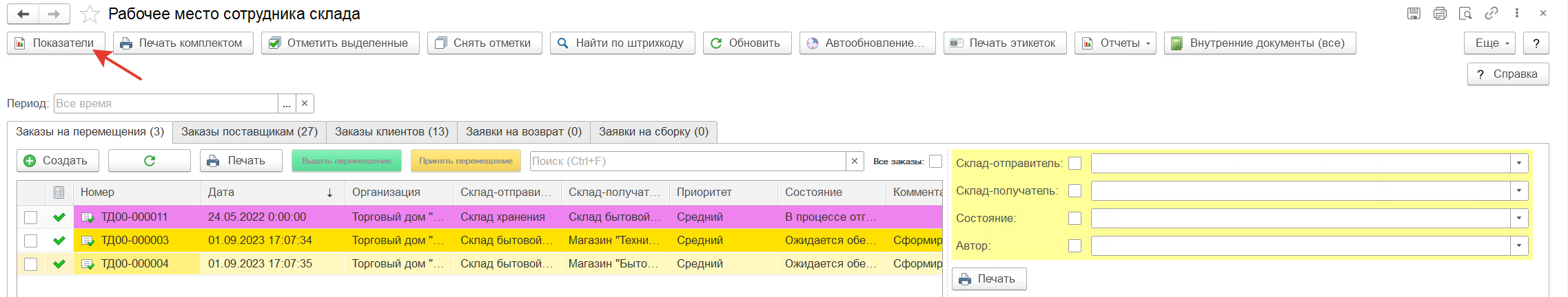 кнопка показатели
