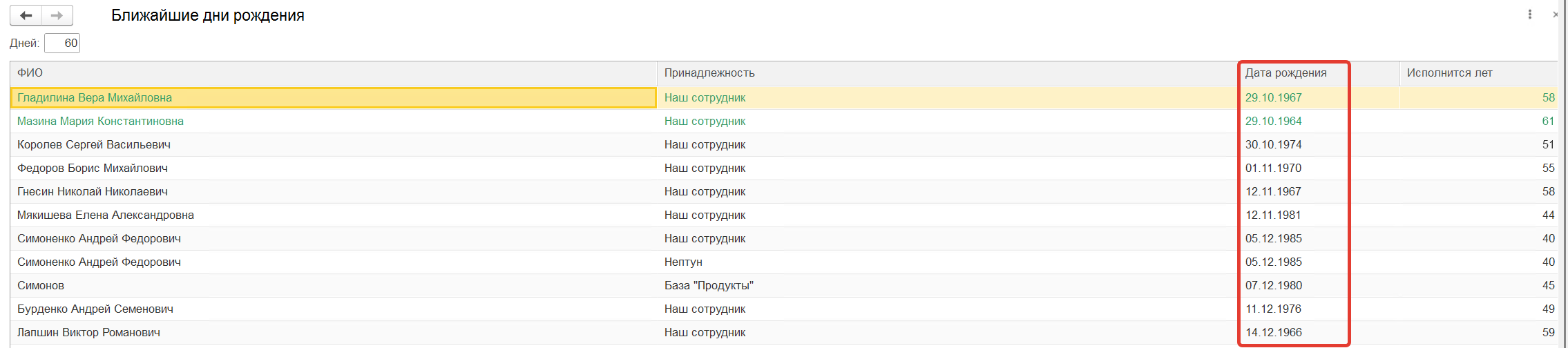 Напоминание о днях рождения в 1С