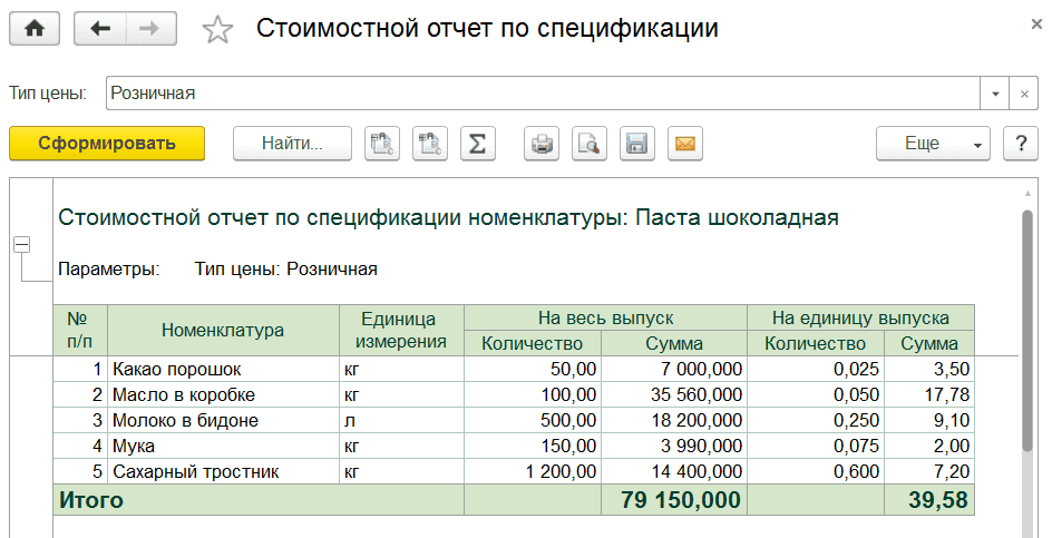 Отчет по плановой себестоимости продукции (в типах цен)