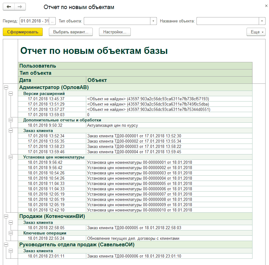 Как вывести список новых документов и элементов справочников
