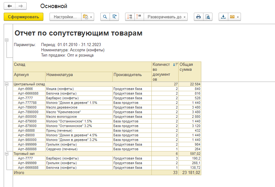 Сопутствующие товары в 1С