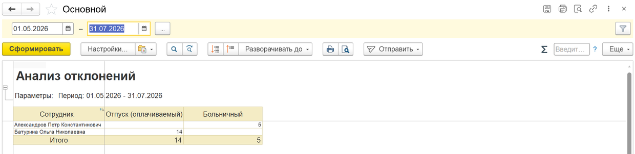 отчёт по больничным, отпускам и прогулам в 1С УТ 11
