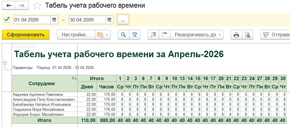 табель учета рабочего времени