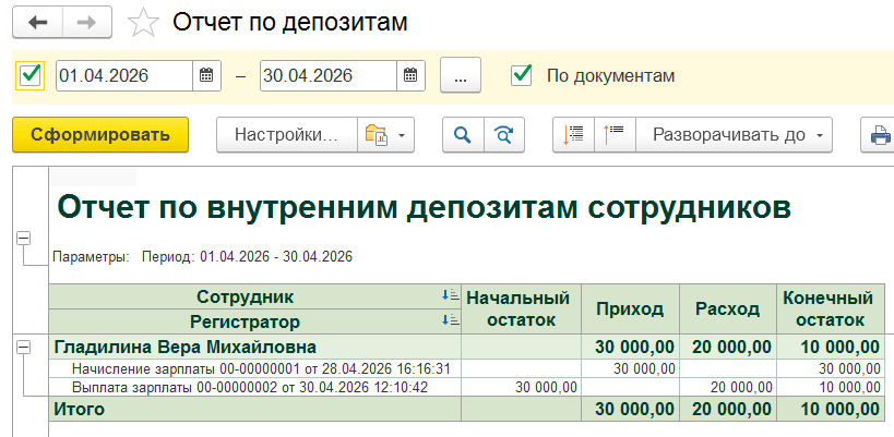 отчет по депозитам