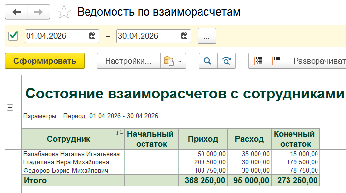 отчет с измененной структурой